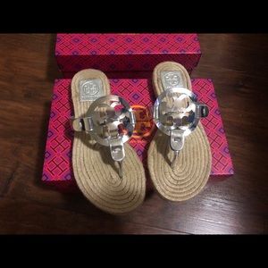 Size 6 espadrille silver metallic sandals